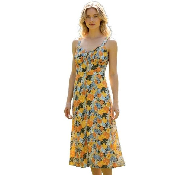 Abercrombie & Fitch Dresses & Skirts - Abercrombie and Fitch Small Dress Yellow Floral Slim Midi Adjustable Straps